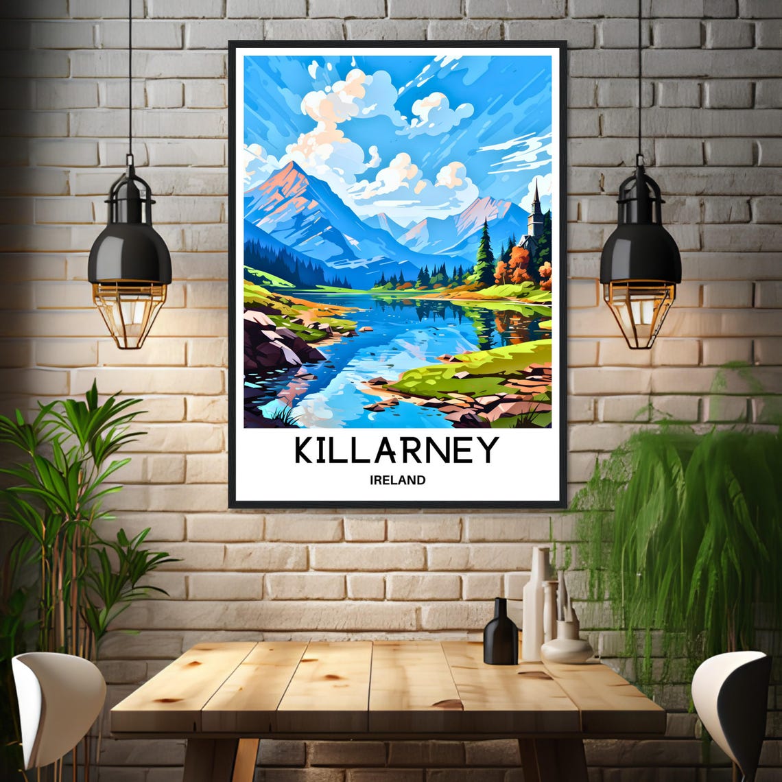 Killarney Ireland Mountain Lake Church Spire Autumn Landscape Poster - Image 3
