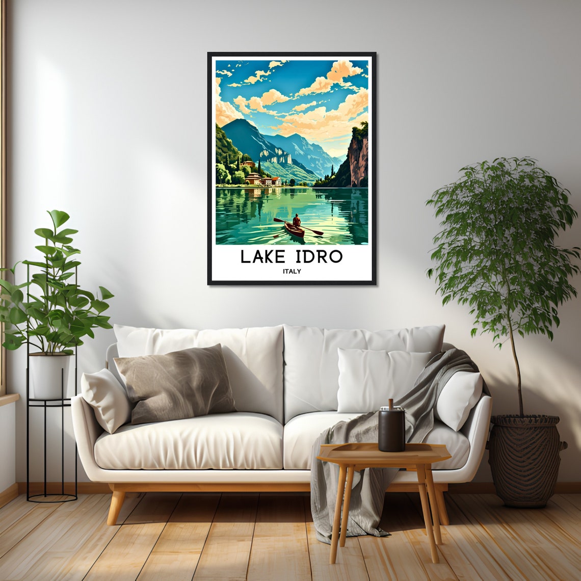 Lake Idro Canoeist Calm Mountain Lake Italian Alps Travel Poster - Image 2