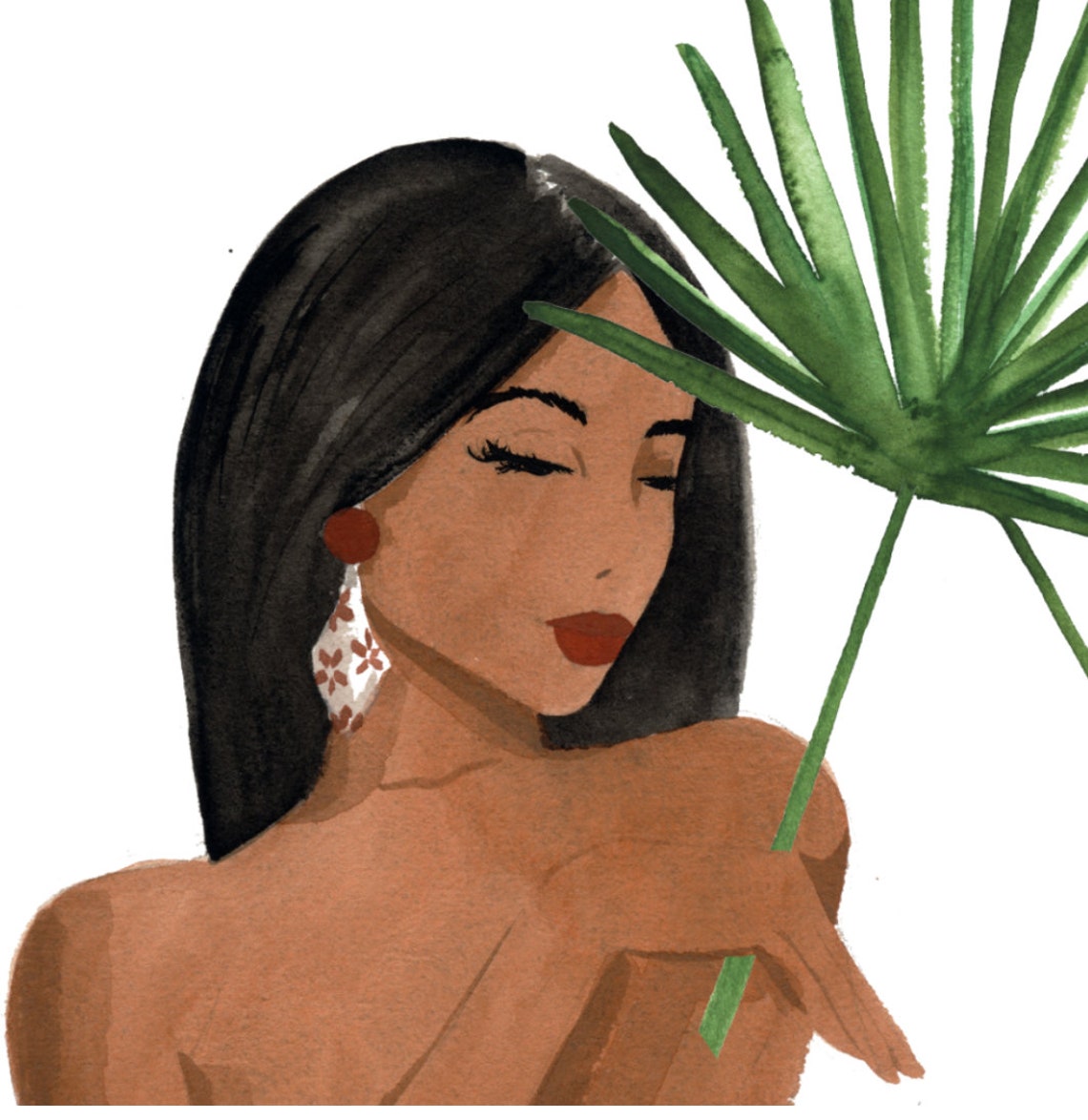 Woman With Palm Leaf Tropical Art Print - Image 3