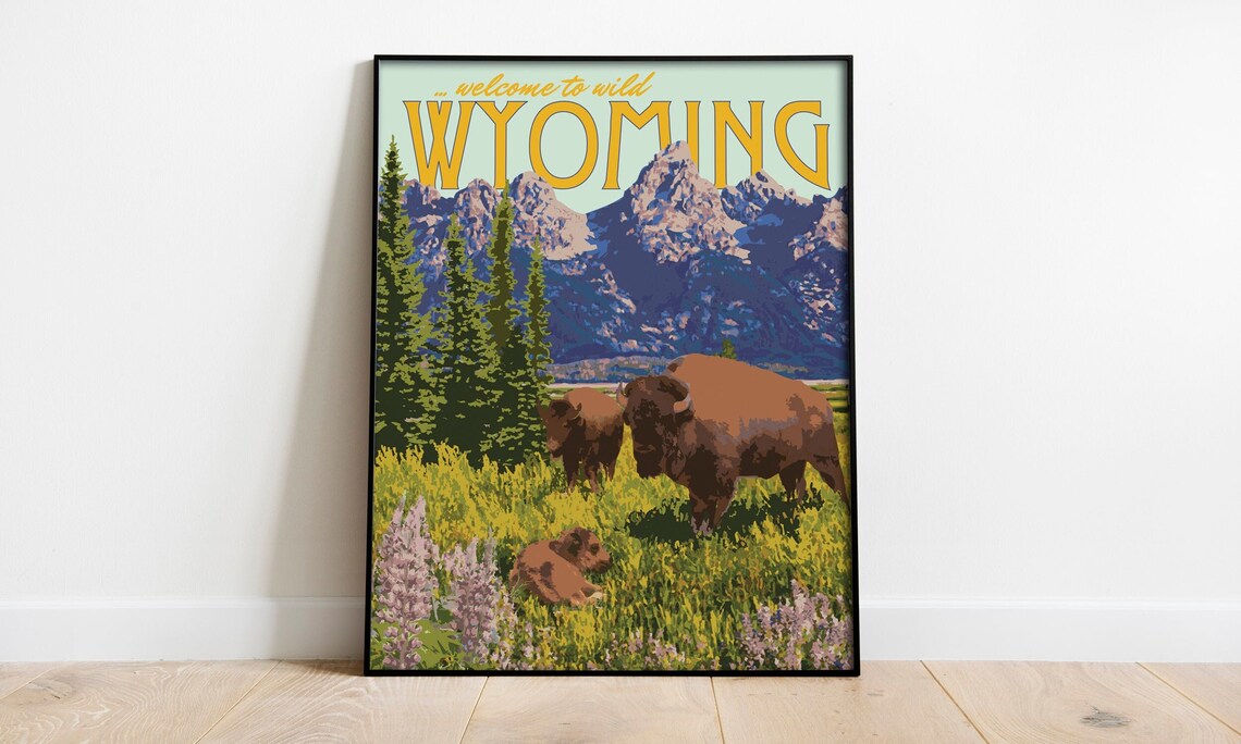 Wyoming Mountains Vintage Style Travel Poster Print
