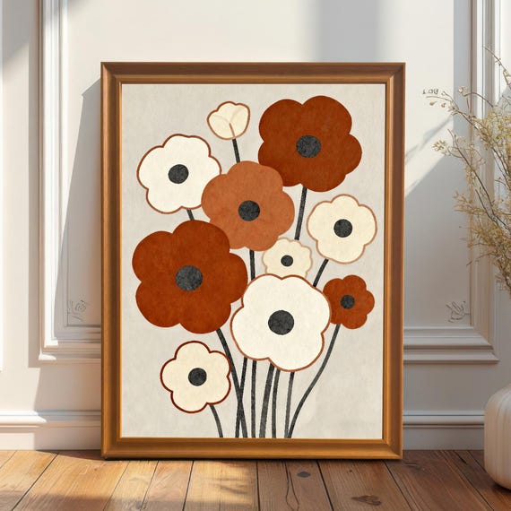 Abstract Terracotta Floral Poster Print