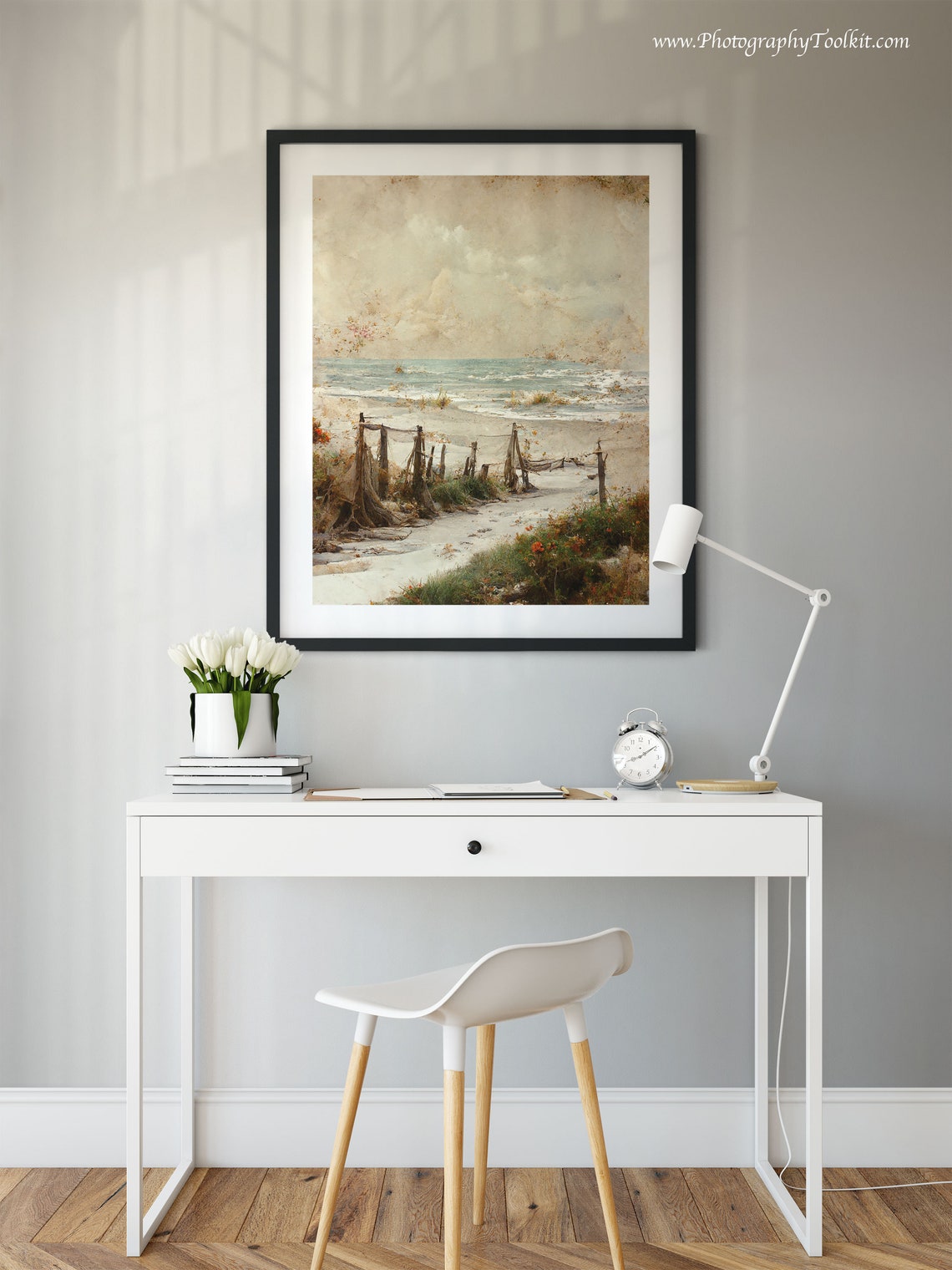 Vintage Beach with Old Fishing Nets and Rolling Waves Art Print - Image 2