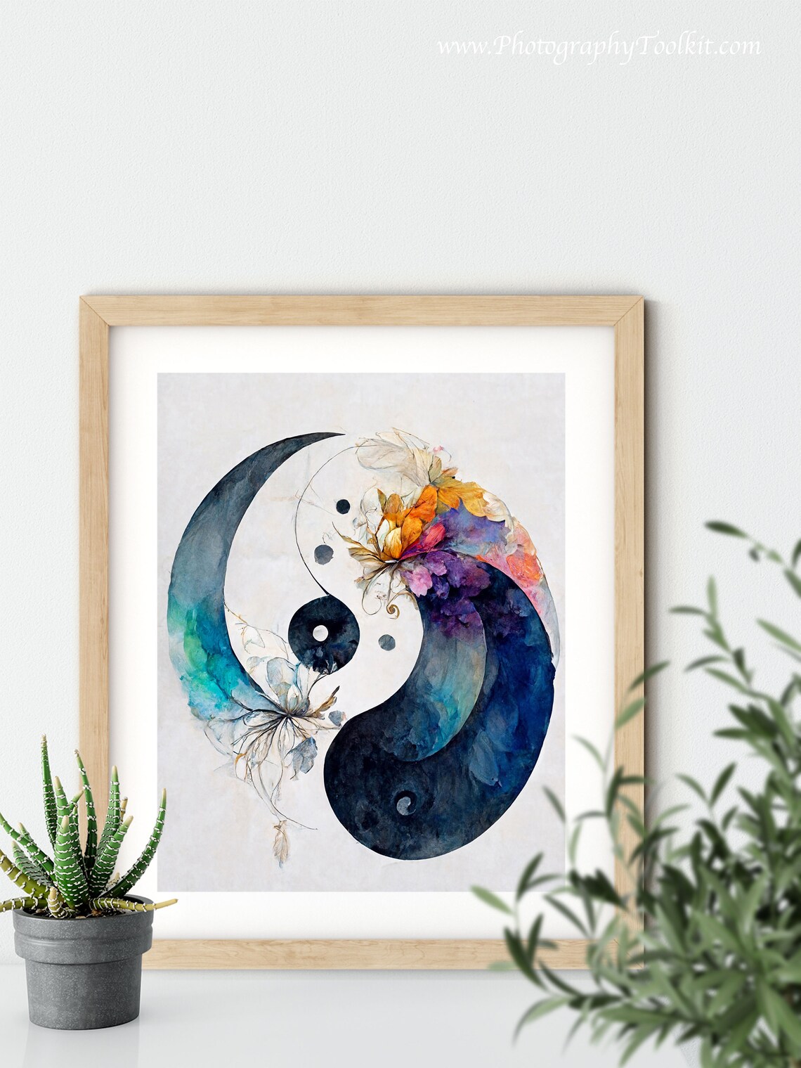 Watercolor Yin Yang Symbol with Autumn Flowers Zen Balance Poster - Image 5
