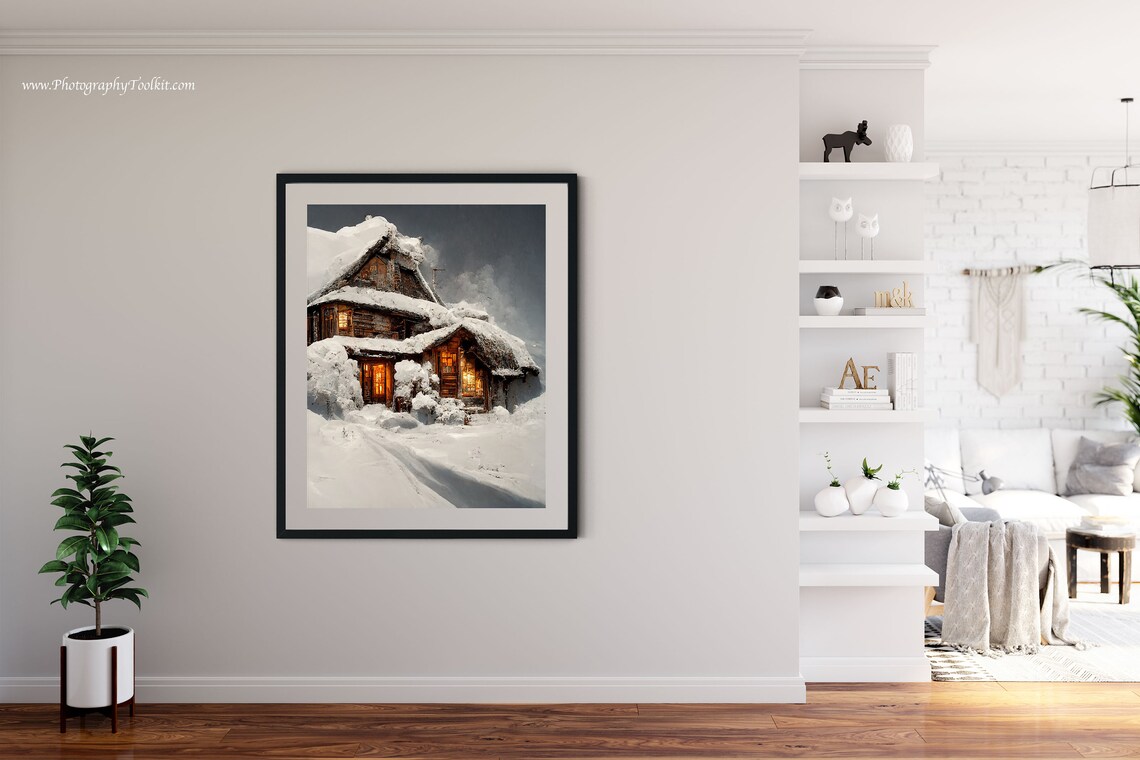 Vintage Cottage Rustic Winter Landscape Art Print - Image 4