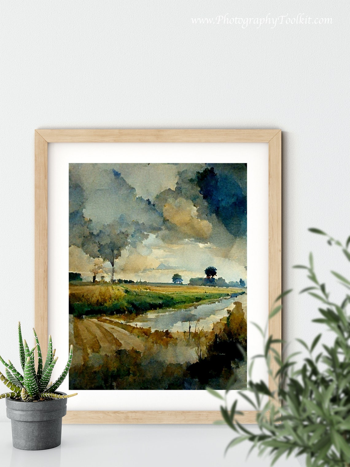 Country Road Fields Dramatic Clouds Muted Rural Landscape Poster - Image 5