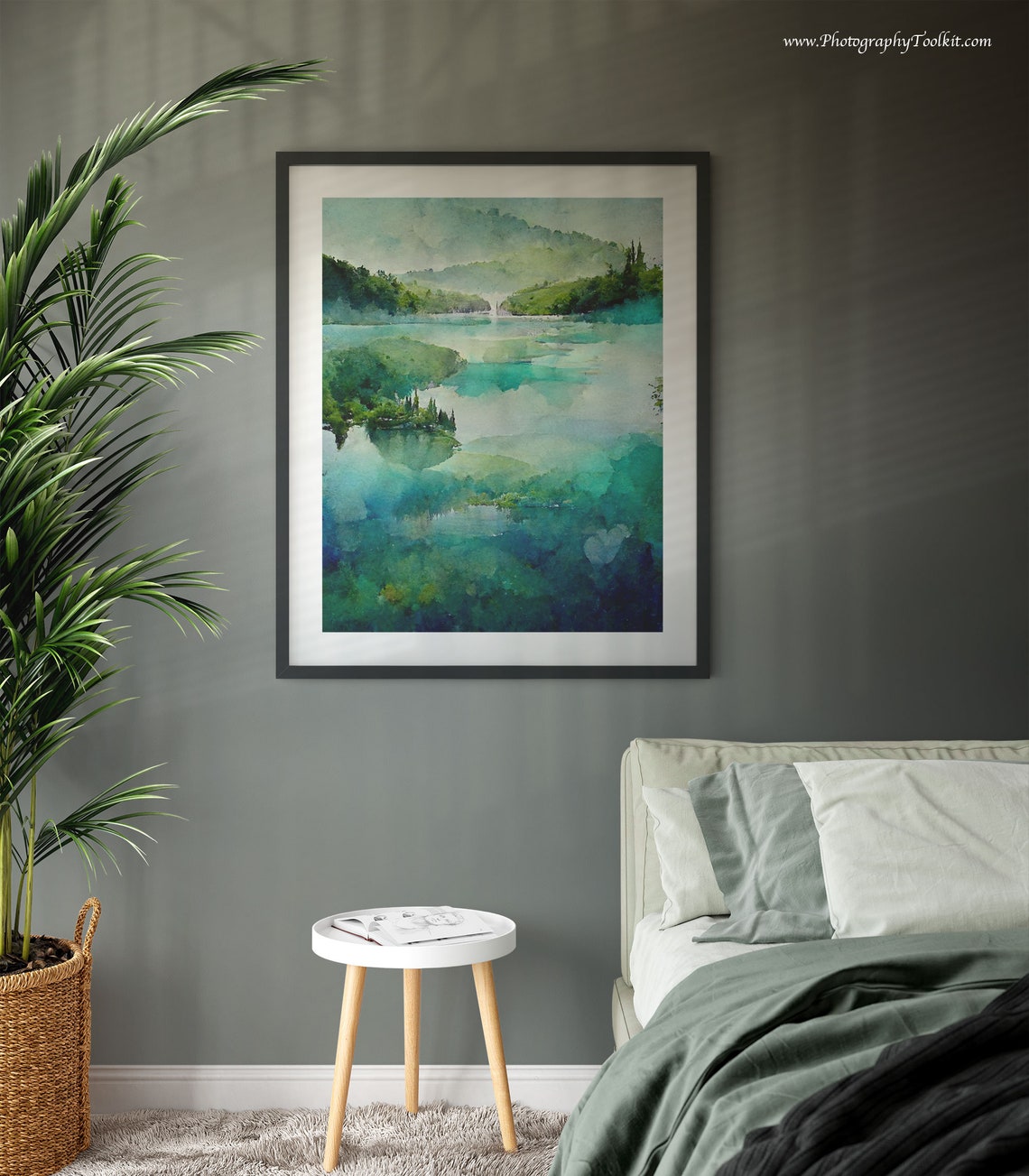 Plitvice Lakes Misty Emerald Lake Scenic Serene Watercolor Poster - Image 3