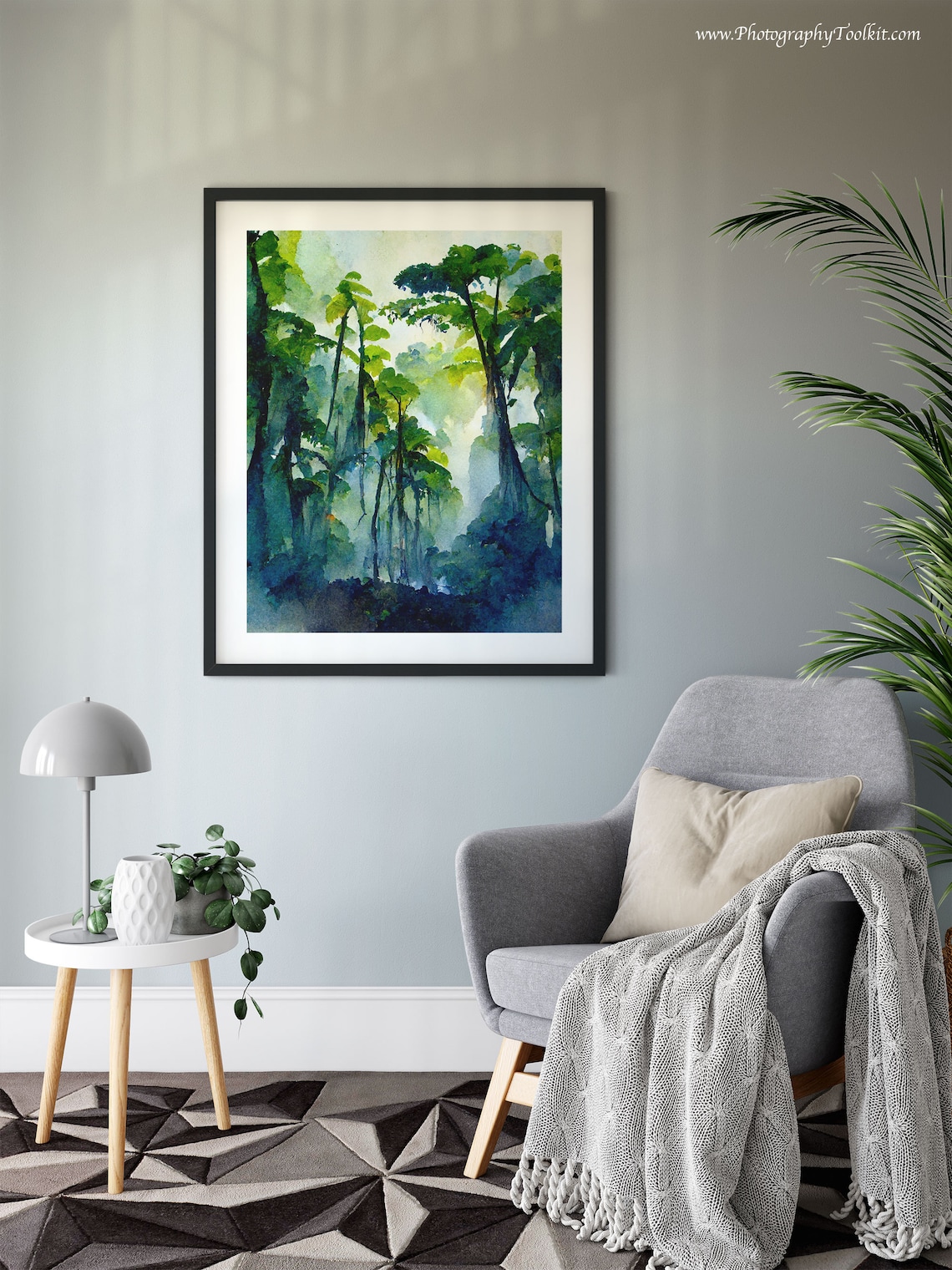 Tall Misty Green Trees in a Quiet Woodland Watercolor Landscape Poster - Image 6