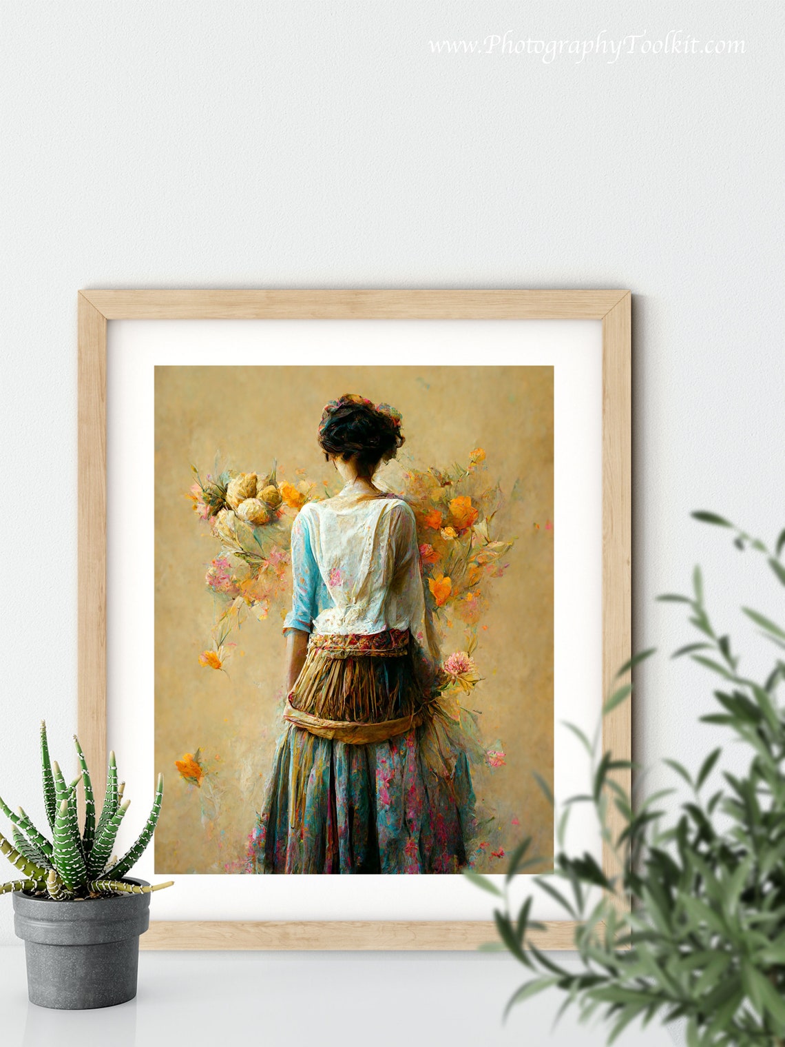 Peasant Woman Wheat Sheaf Blue Blouse Watercolor Portrait Poster - Image 5