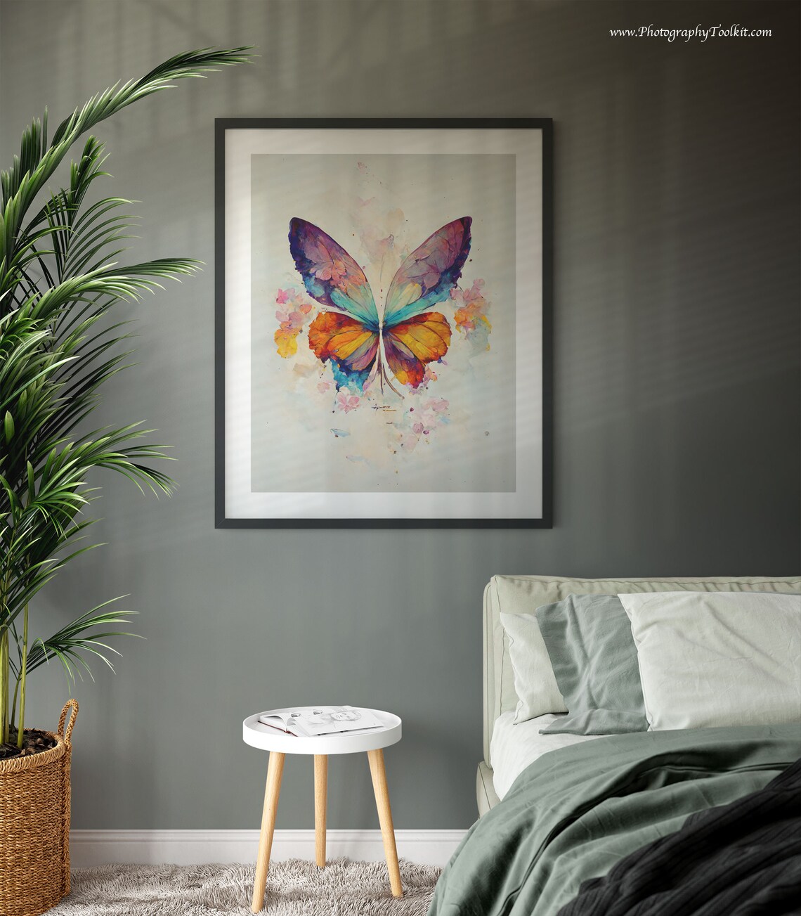 Rainbow Watercolor Butterfly Colorful Wings Floral Splash Art Poster - Image 3