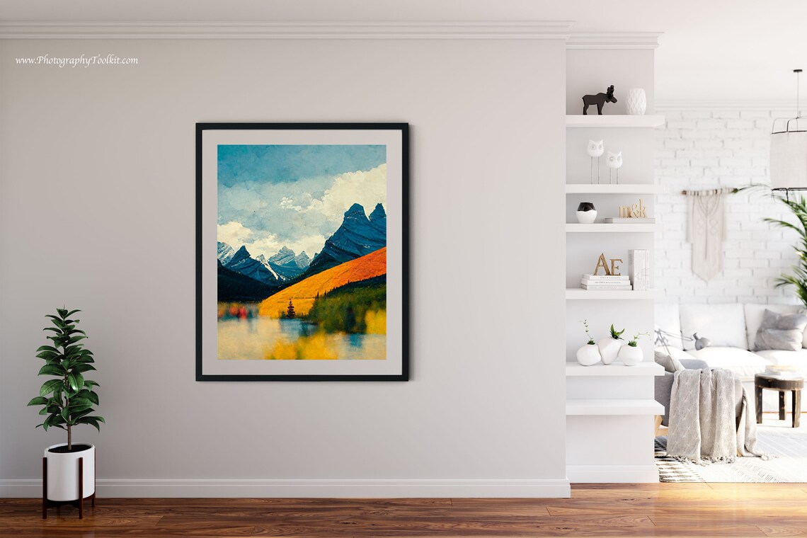 Banff Autumn Alpine Peaks Watercolor Print Golden Hills Lake View Art - Image 4