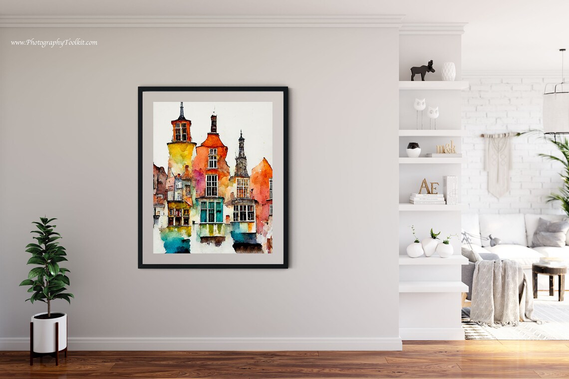 Bruges Belgium Historic Houses Towers Watercolor Street Poster - Image 4