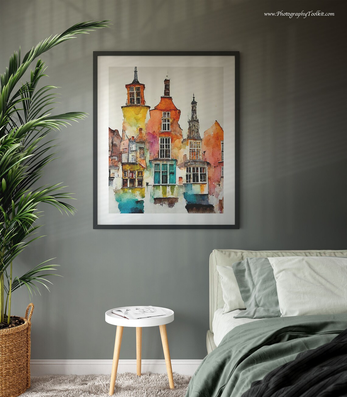 Bruges Belgium Historic Houses Towers Watercolor Street Poster - Image 3