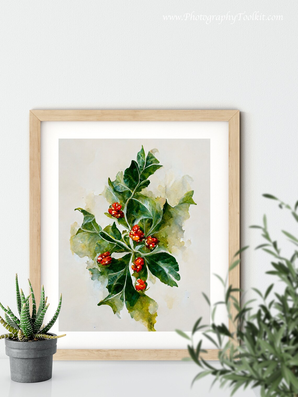 Winter Berry Holly Branch Christmas Art Print - Image 5