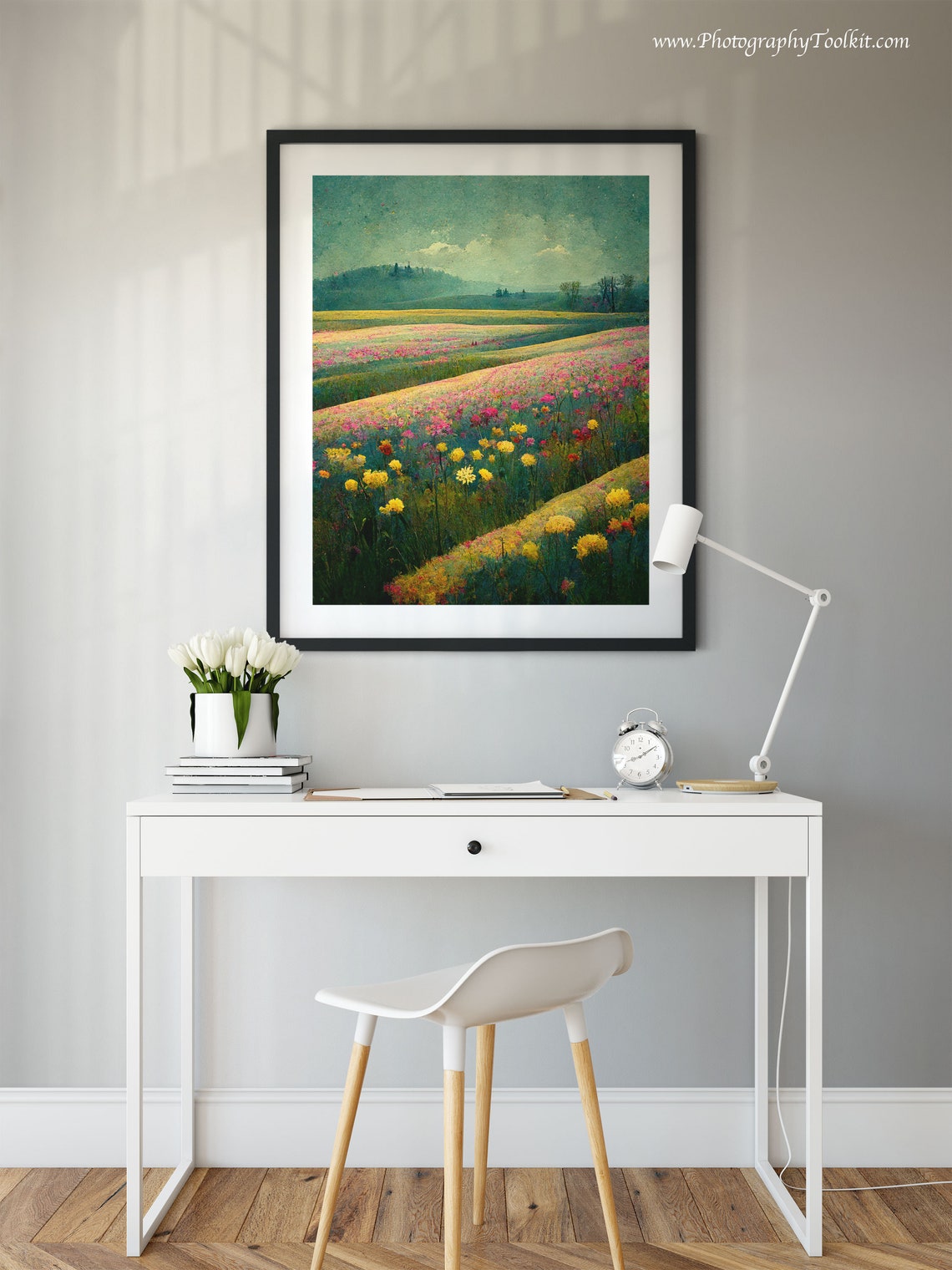 Vibrant Wildflower Meadows Rolling Under a Teal Sky Colorful Poster - Image 2