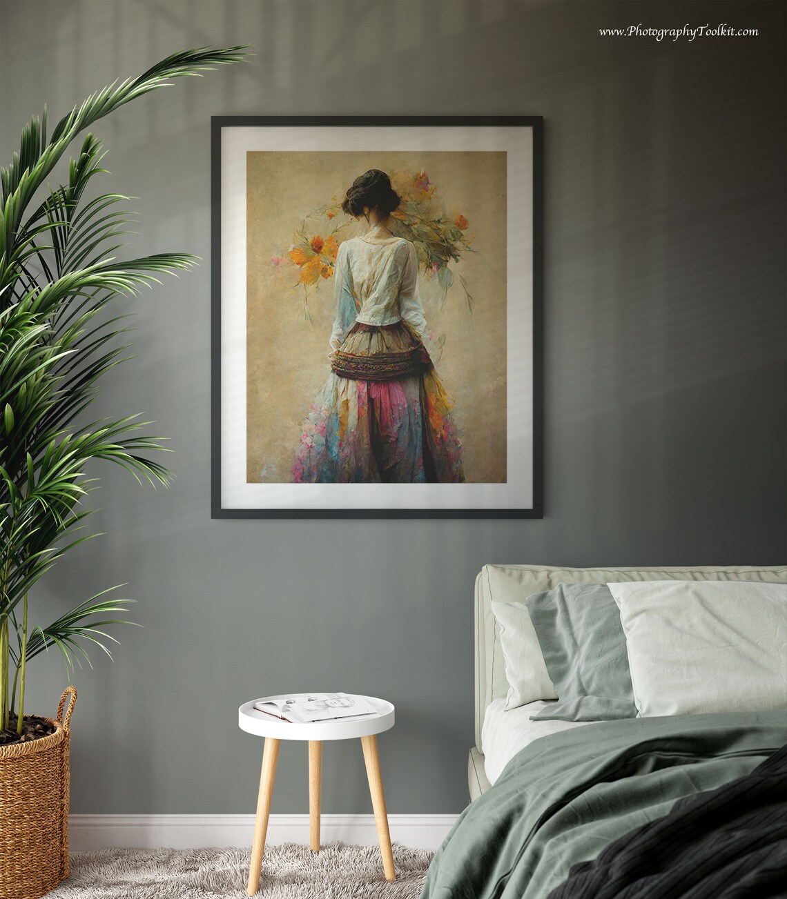 Peasant Woman Carrying Wheat Watercolor Rustic Portrait Poster - Image 3