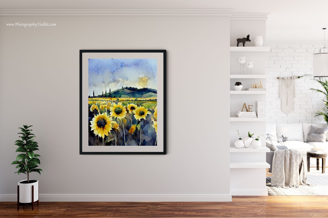 Sunflower Field Watercolor Hills Cypress Summer Floral Poster - Image 4