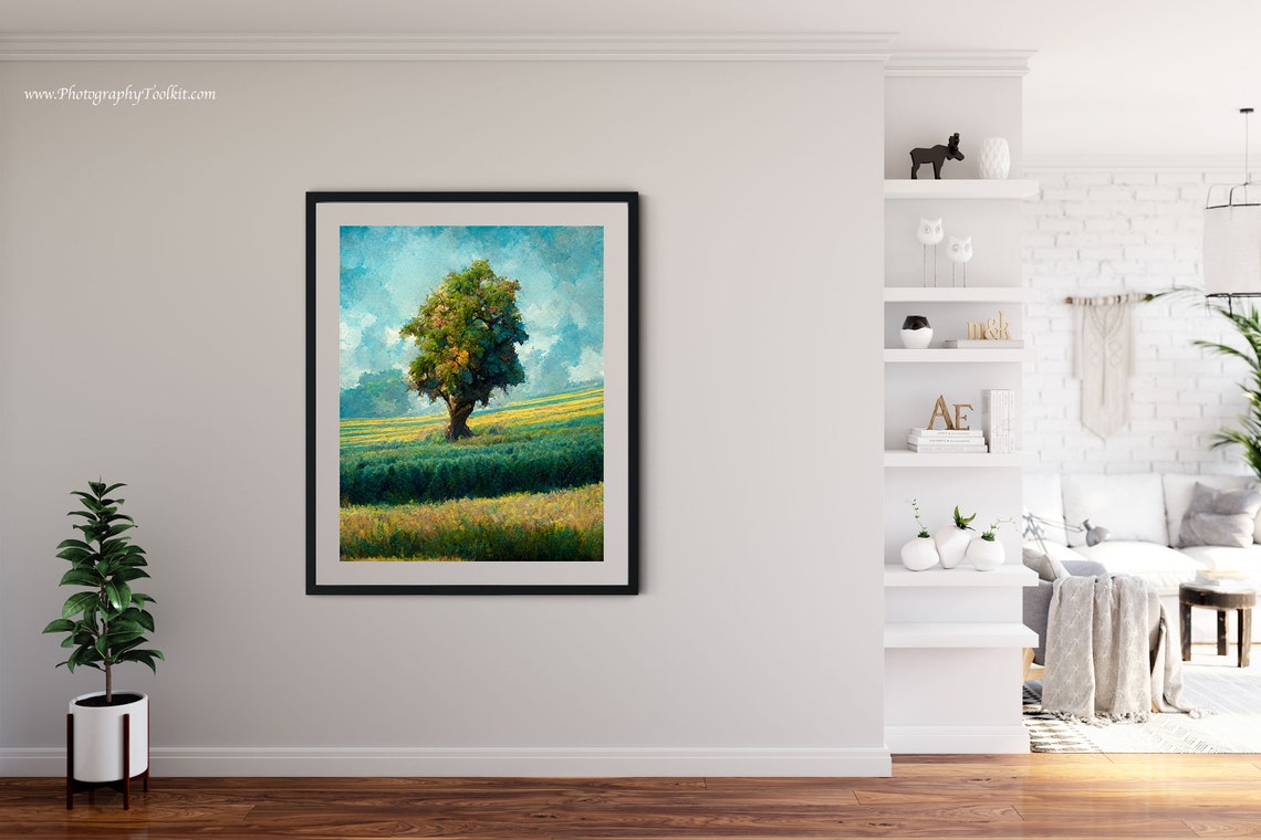 Lone Oak Tree Golden Field Impressionist Countryside Nature Poster - Image 4