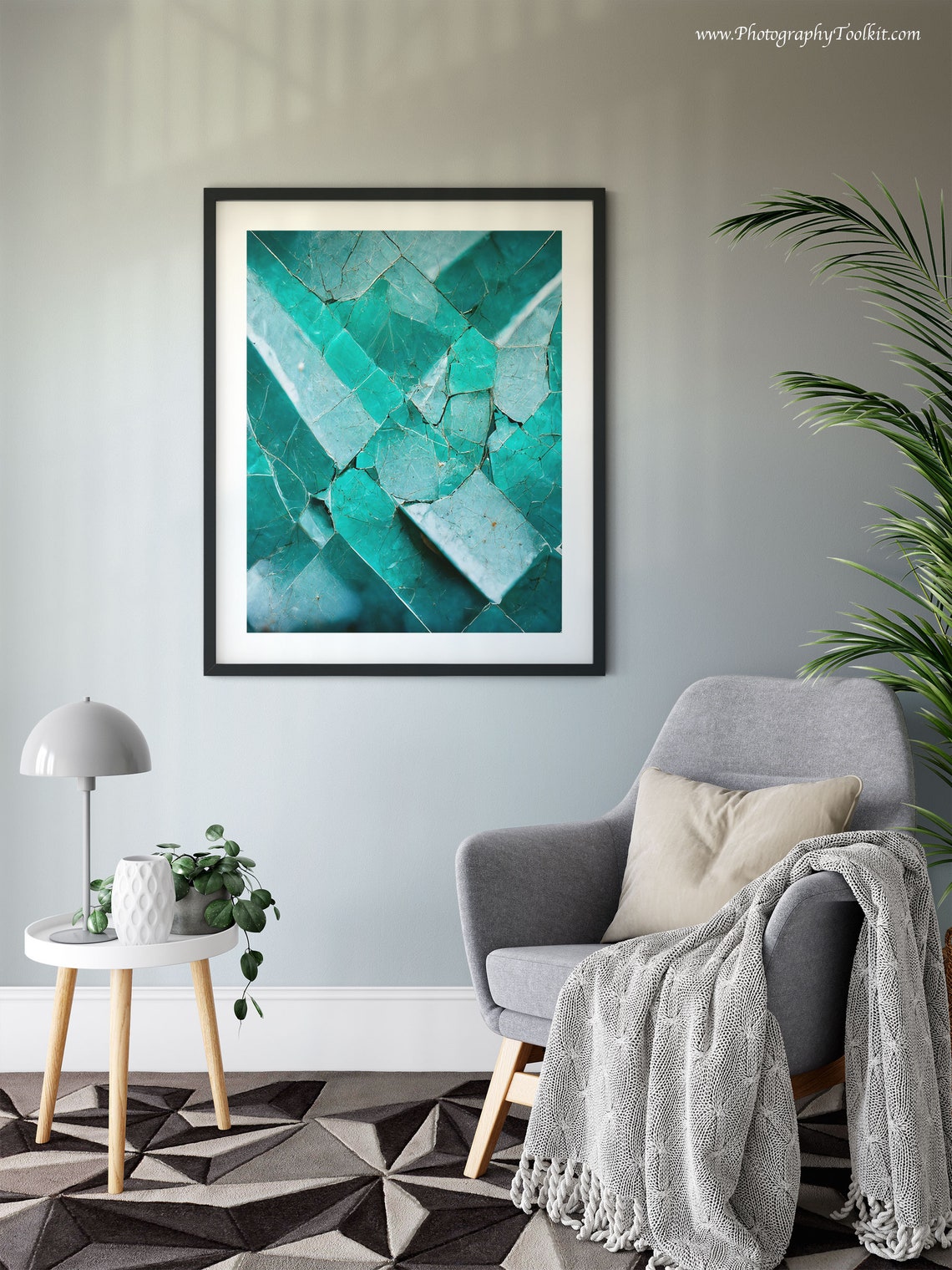 Teal Cracked Glass Abstract Geometric Texture Modern Art Poster - Image 6