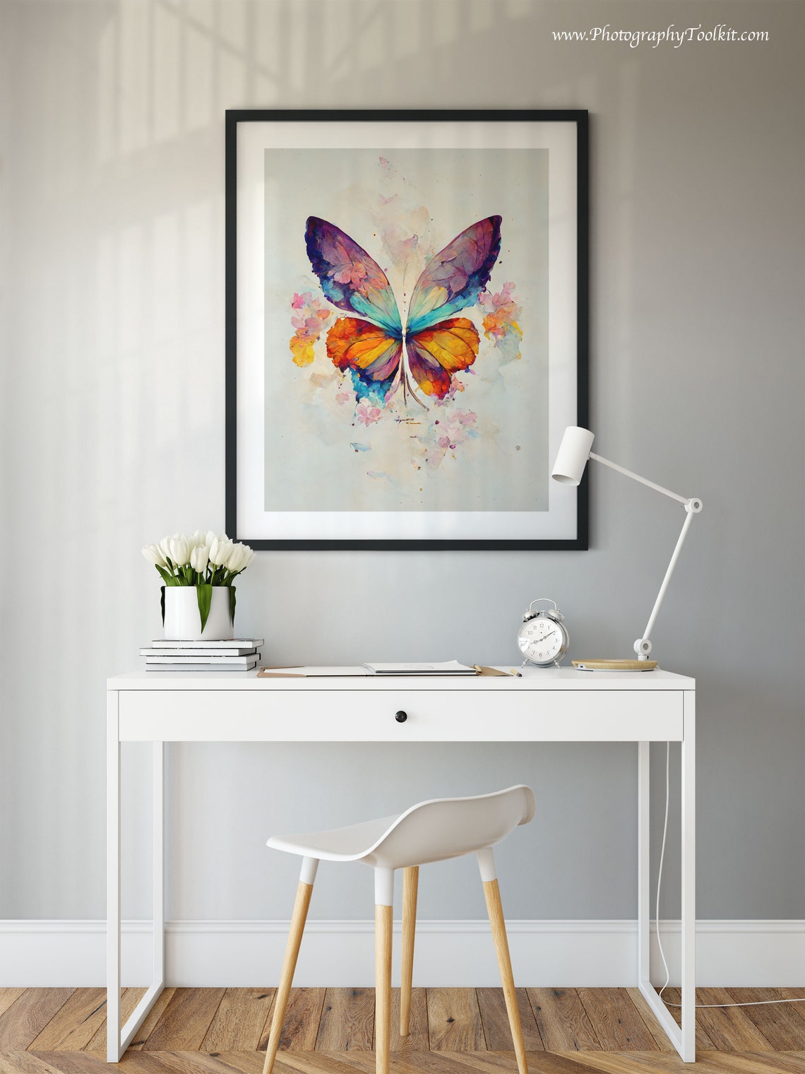 Rainbow Watercolor Butterfly Colorful Wings Floral Splash Art Poster - Image 2