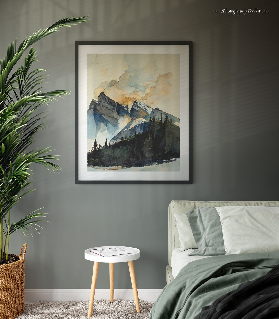 Banff Rocky Mountain Watercolor Print Misty Peaks Pine Forest Art - Image 3