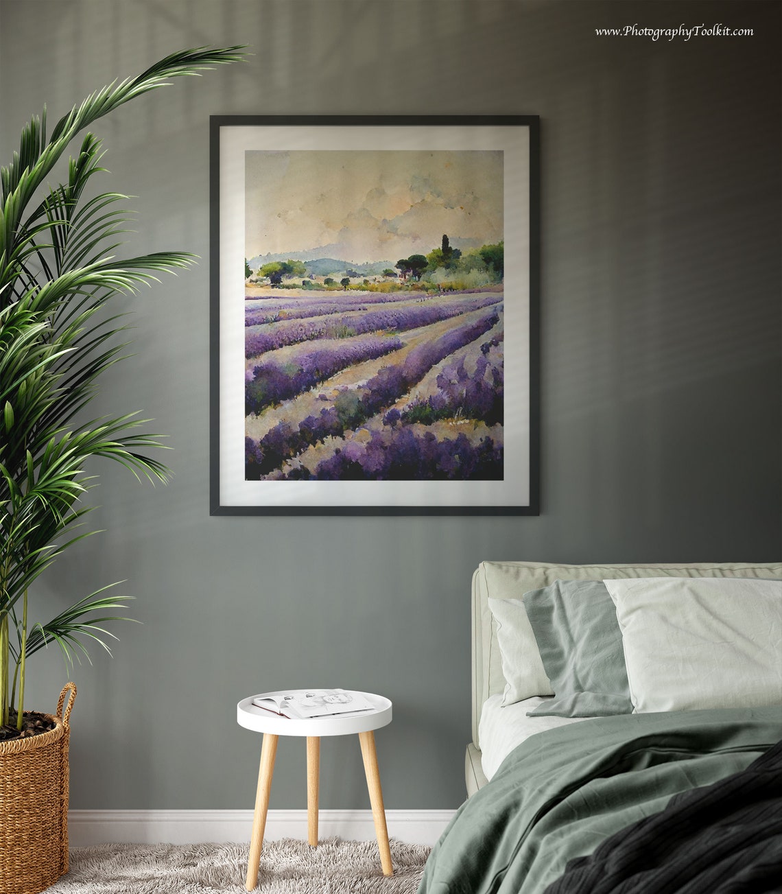 Sunlit Rows of Purple Lavender Flowers Watercolor Countryside Poster - Image 3