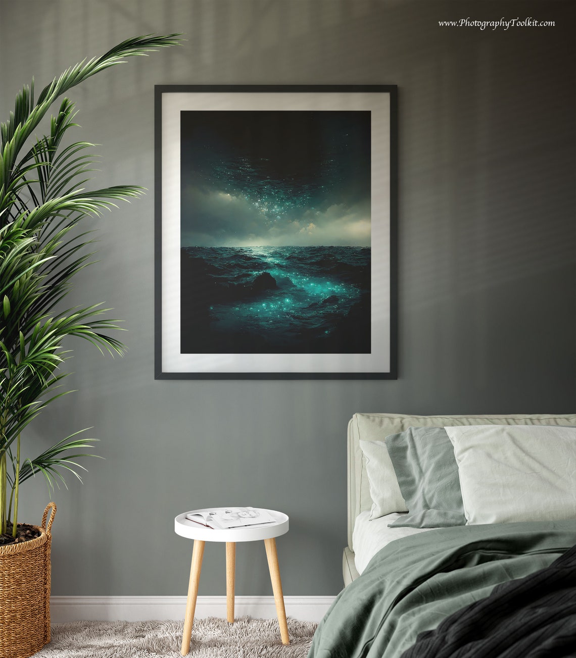 Dark Ocean Night Glowing Waves Electric Seascape Scenic Poster - Image 3