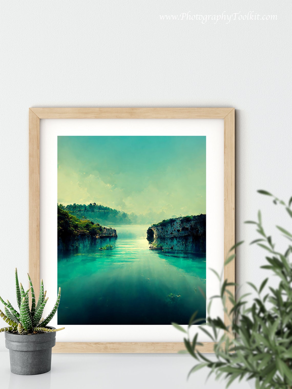 Greece Turquoise River Cliffs Watercolor Nature Travel Poster - Image 5