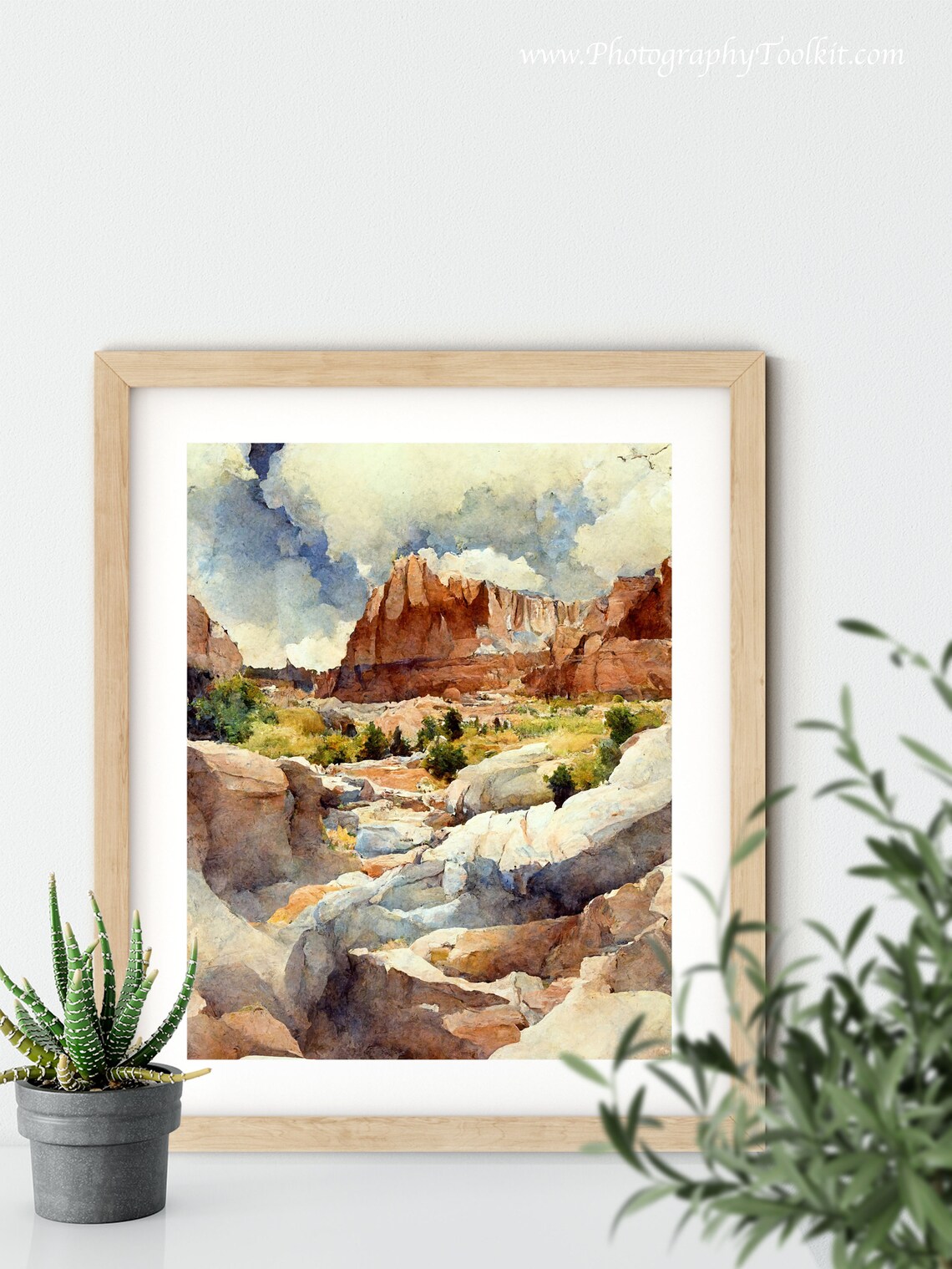 Capitol Reef Watercolor Rocky Stream Red Cliffs Cloudy Sky Desert Print - Image 5