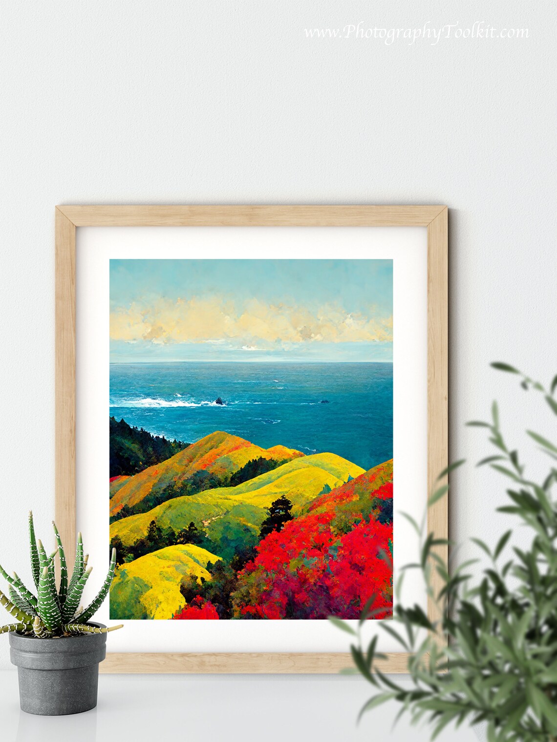 Big Sur Rolling Hills Wildflowers Blue Pacific Ocean Vibrant Landscape Print - Image 5