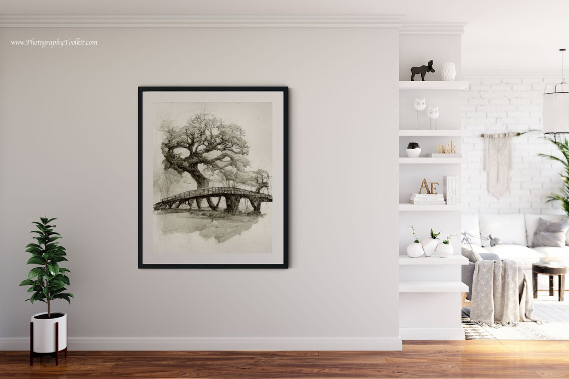 Neutral Tree Sketch Bridge Trees Art Print, Vintage - Image 4