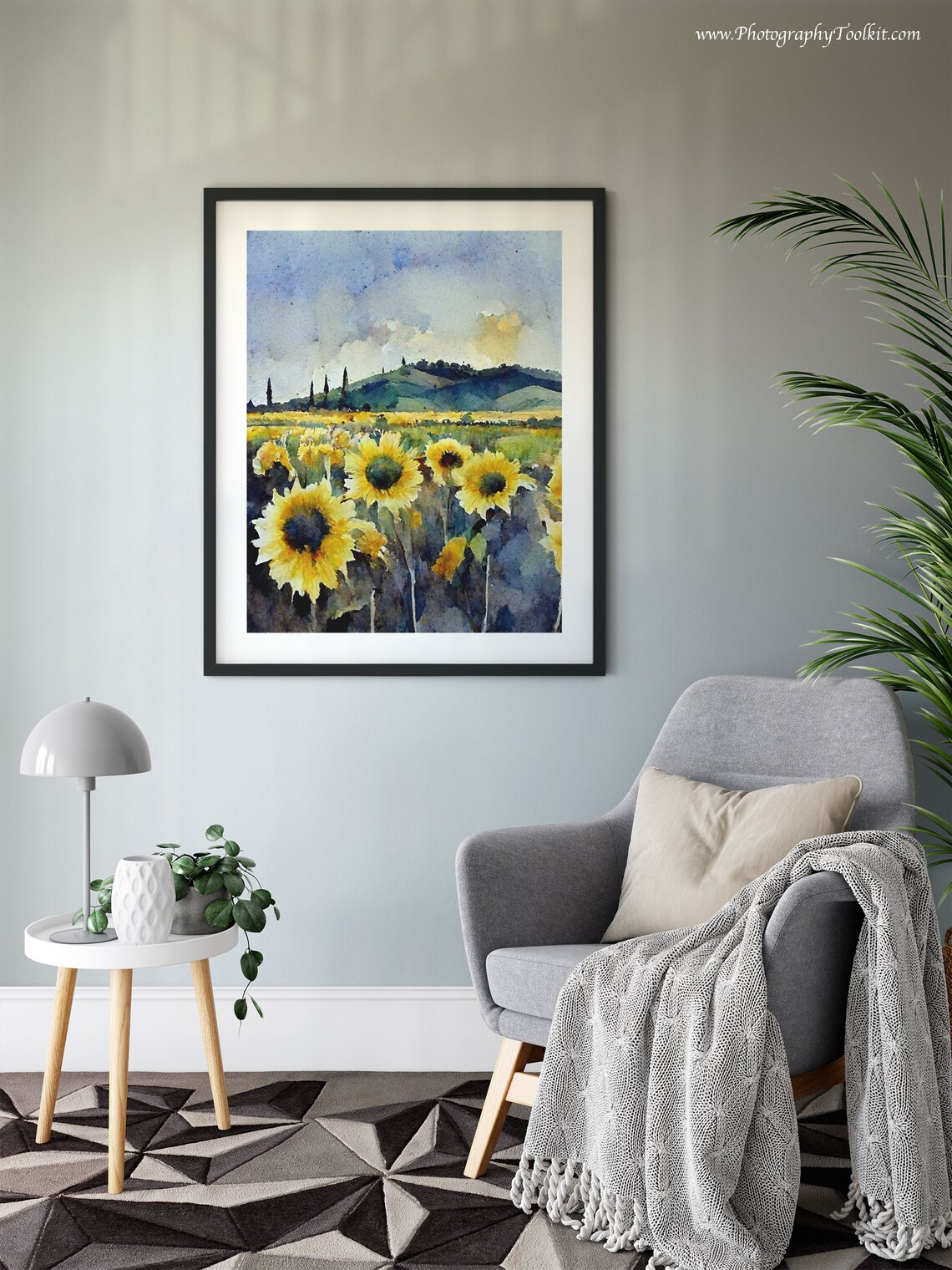 Sunflower Field Watercolor Hills Cypress Summer Floral Poster - Image 6
