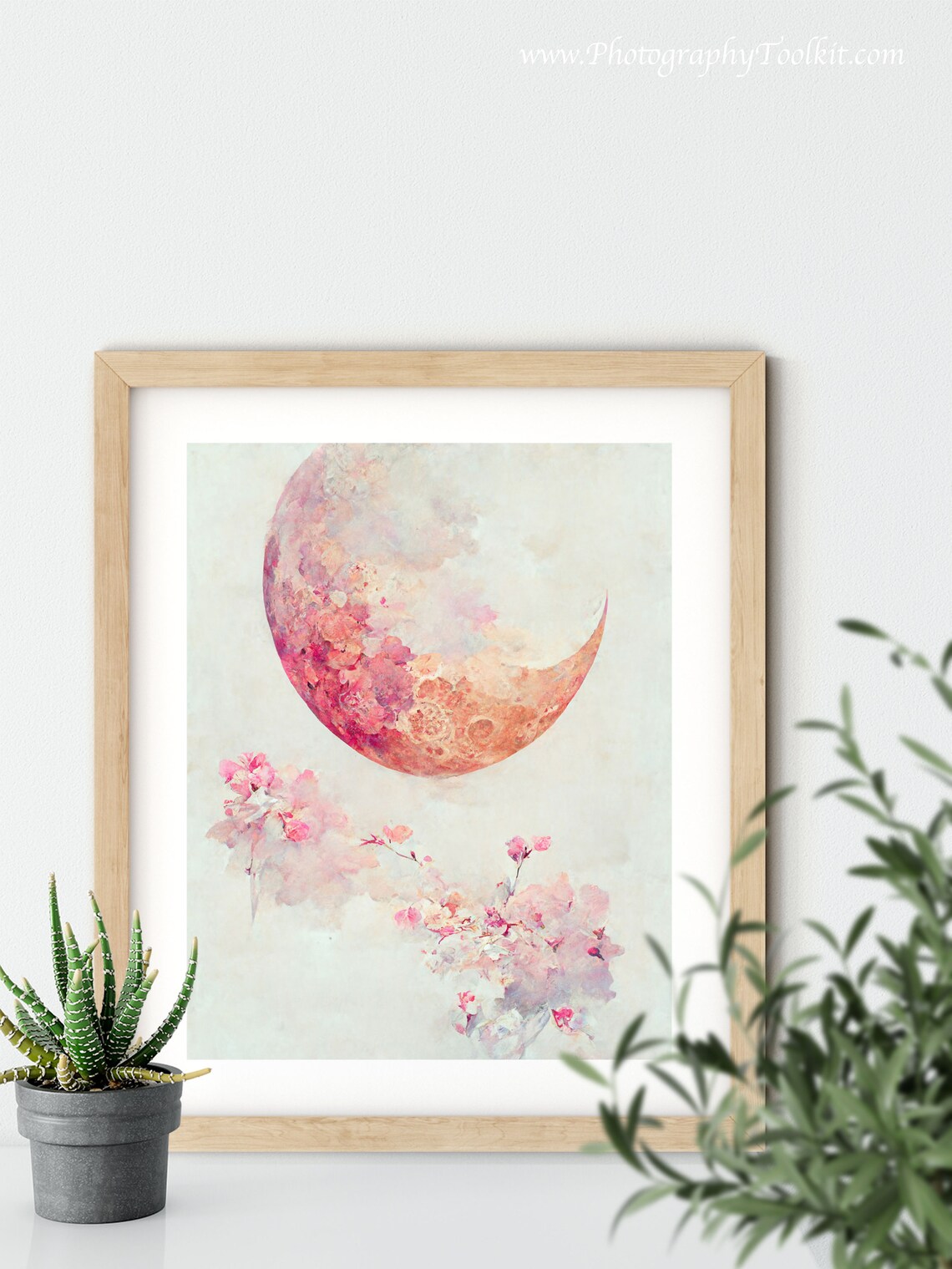 Pink Moon Art Print, Boho Moon Phase Flowers - Image 5
