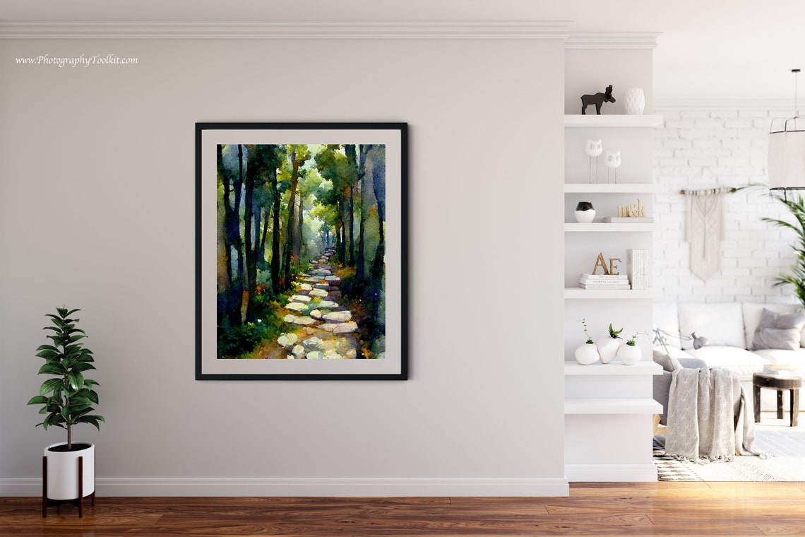 Forest Path Print Tree Wall Art Forest Print Adventure Art Print Forest Watercolor Forest Wall Art Sycamore Path Print Wilderness Art - Image 4