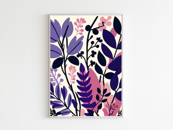 Matisse Style Purple Pink Botanical Leaves Modern Art Poster