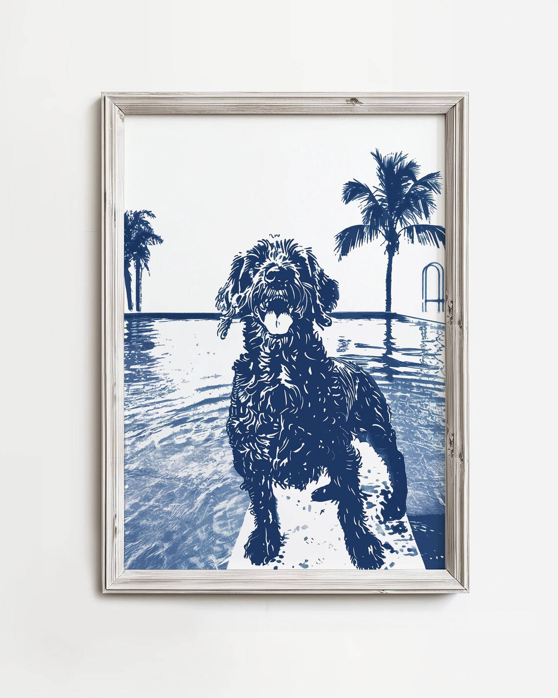 Aussie Doodle Poolside Cute Pool Dog Art Print