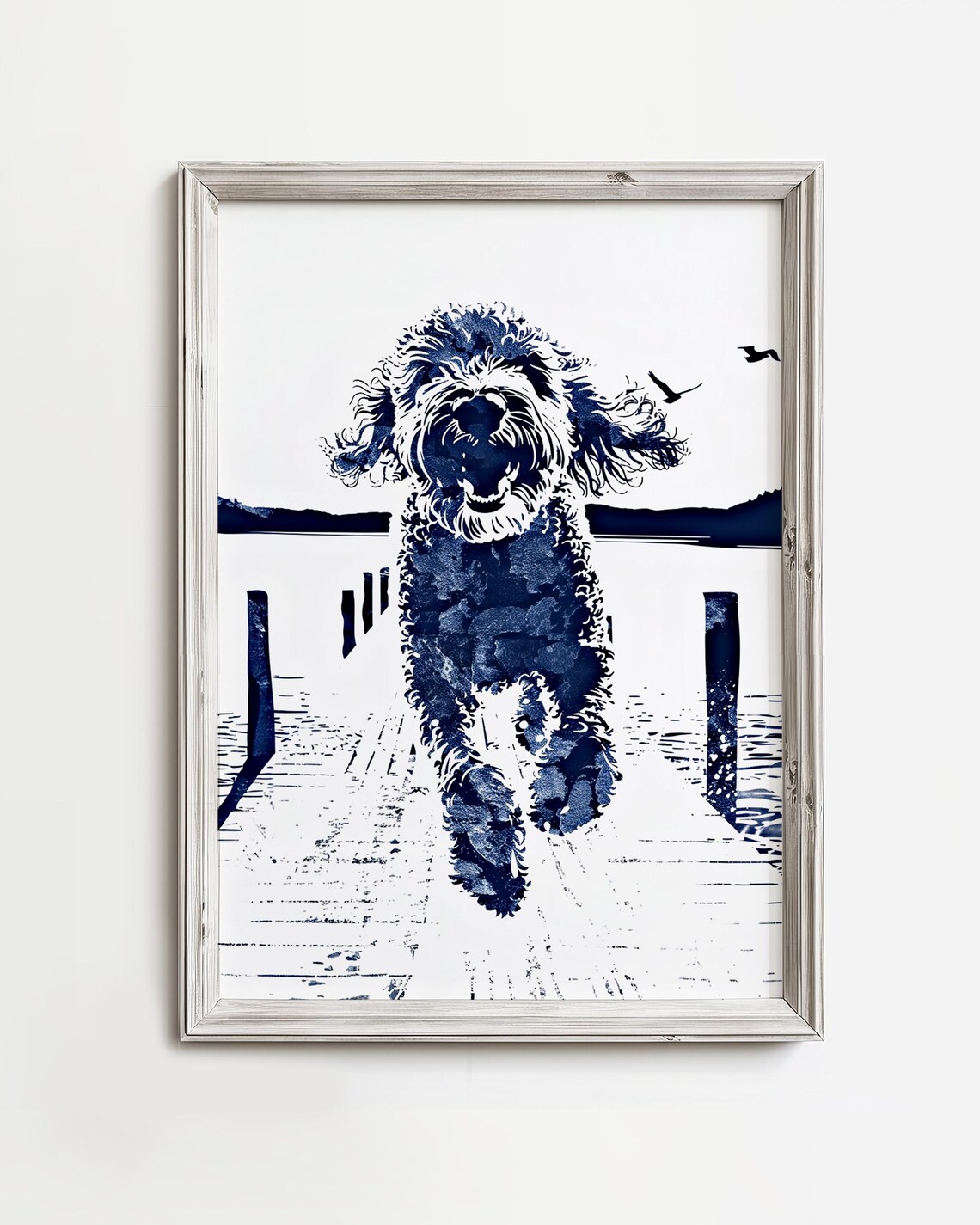 Doodle Dock Run Fun Waterdog Sketch Art Print