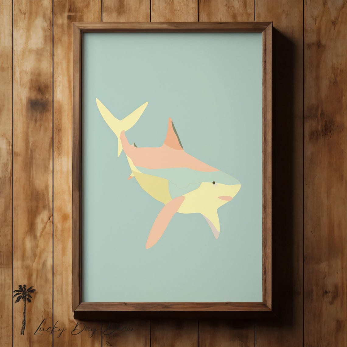 Pastel Colorful Shark Minimalist Ocean Art Cute Sea Creature Poster