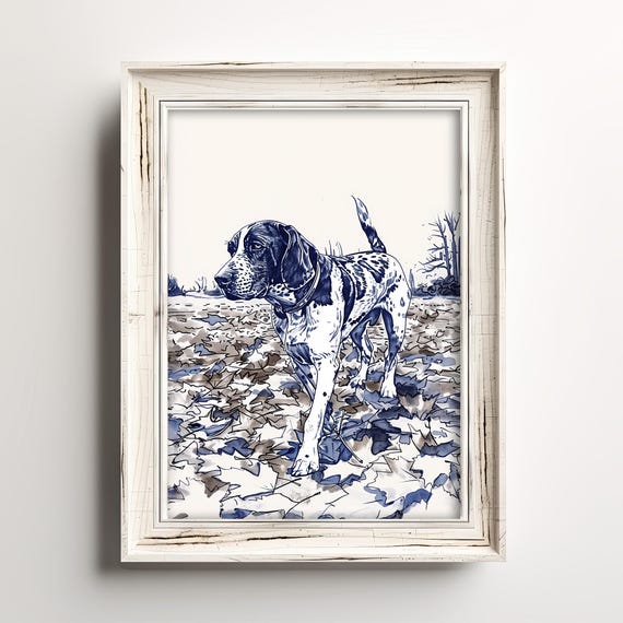 Autumn Fox Hound Sketch Art Print, Fall Dog Decor