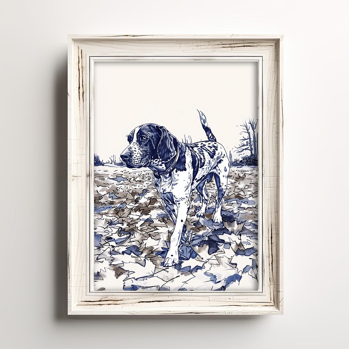 Autumn Fox Hound Sketch Art Print, Fall Dog Decor