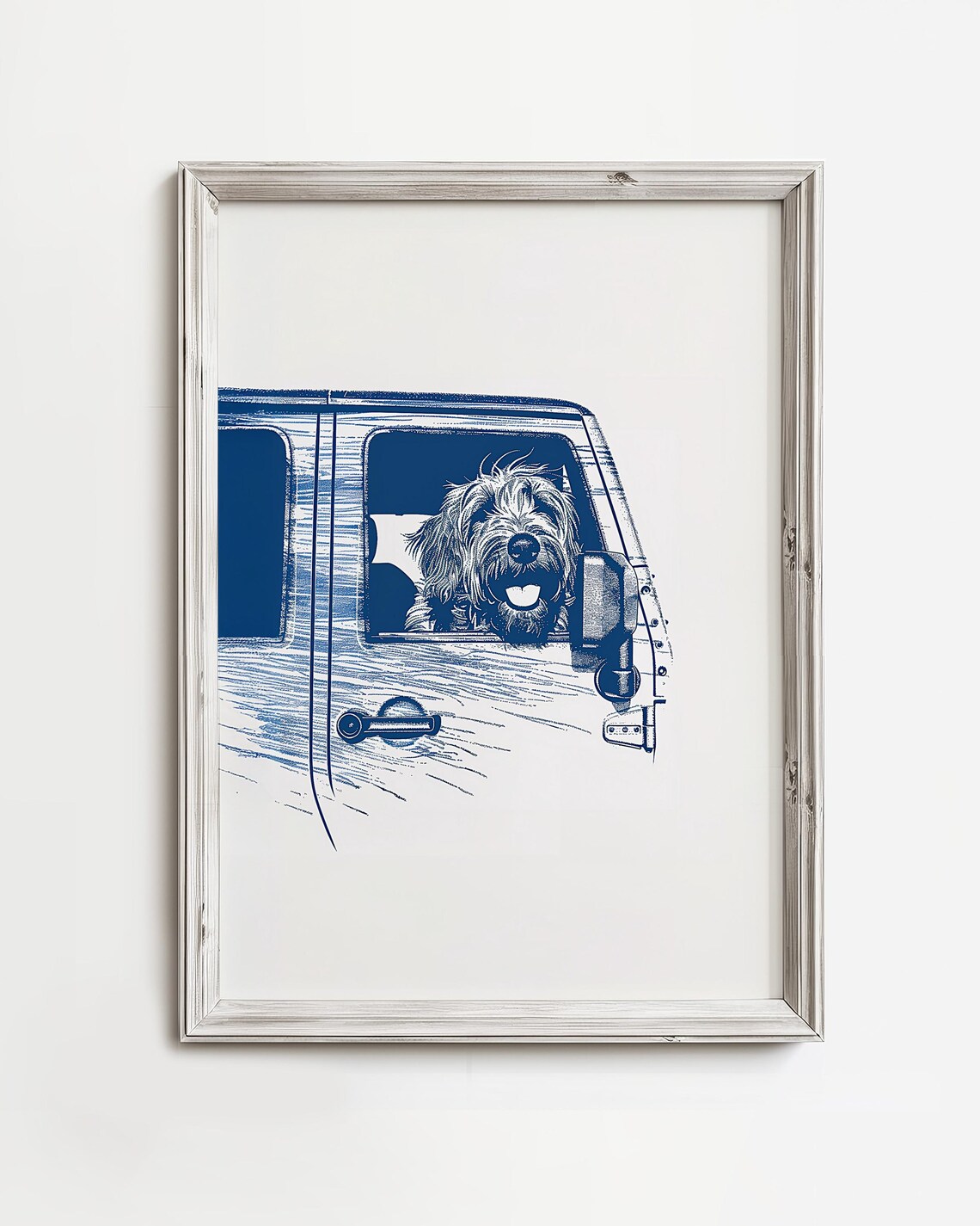 Doodle Riding Shotgun Truck Window Happy Dog Sketch Wall Art