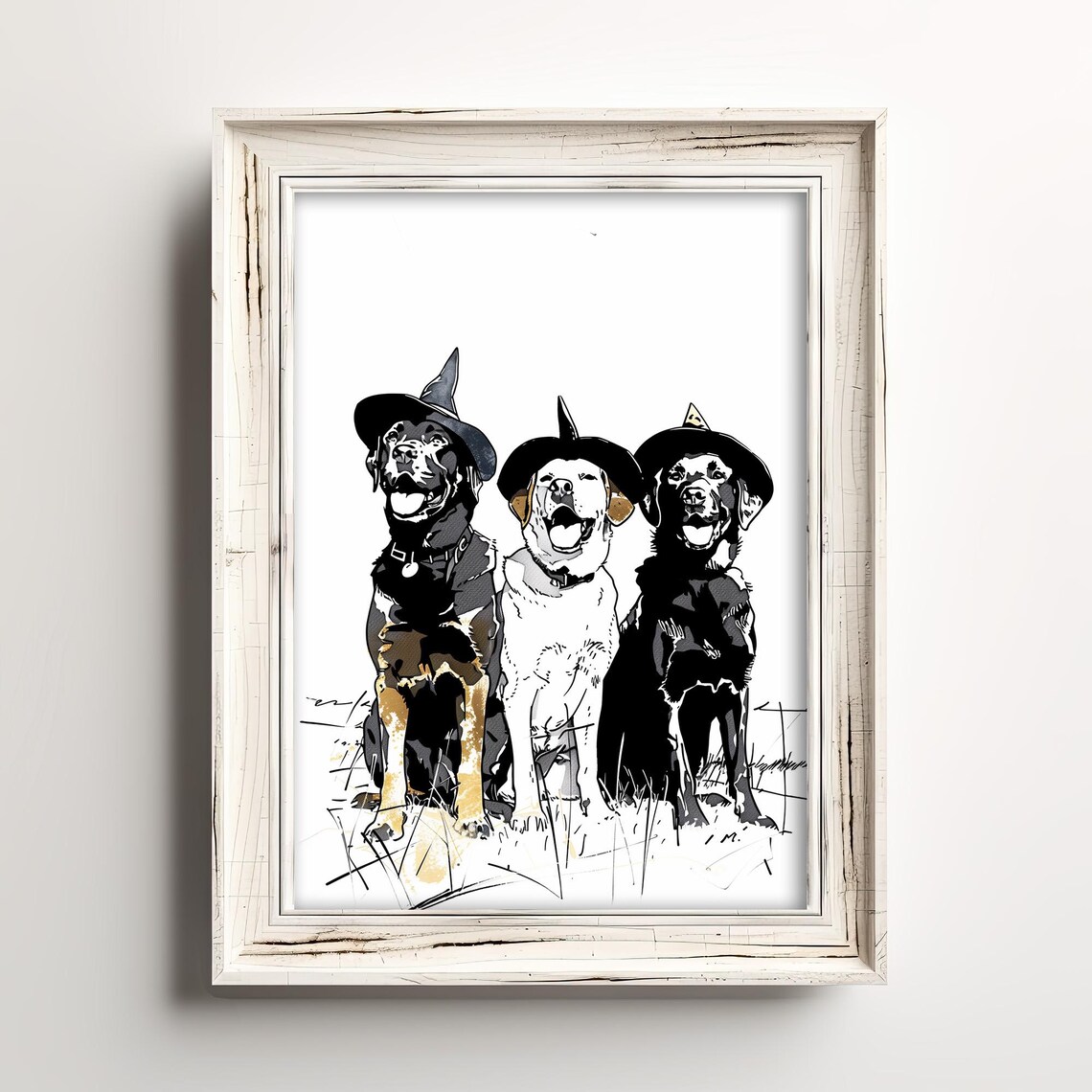 Festive Dogs In Witch Hats Halloween Art Print