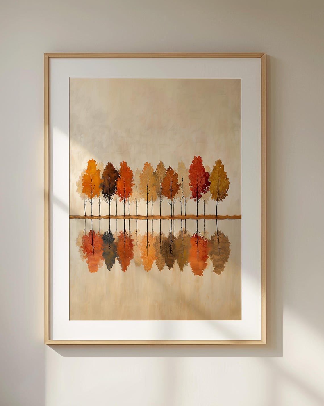 Muted Autumn Trees Fall Foliage Art Print Rustic Colorful Tree Painting Lover Season Wall Decor Cozy Warm Tone