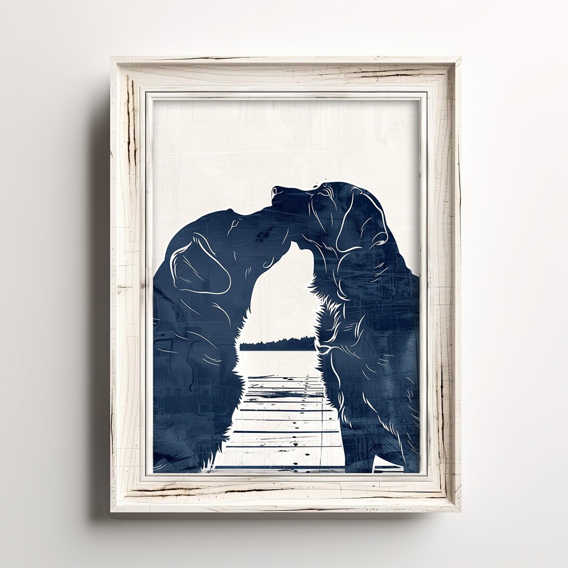 Twin Labradors Silhouette By The Lake Water Dog Lovers Poster