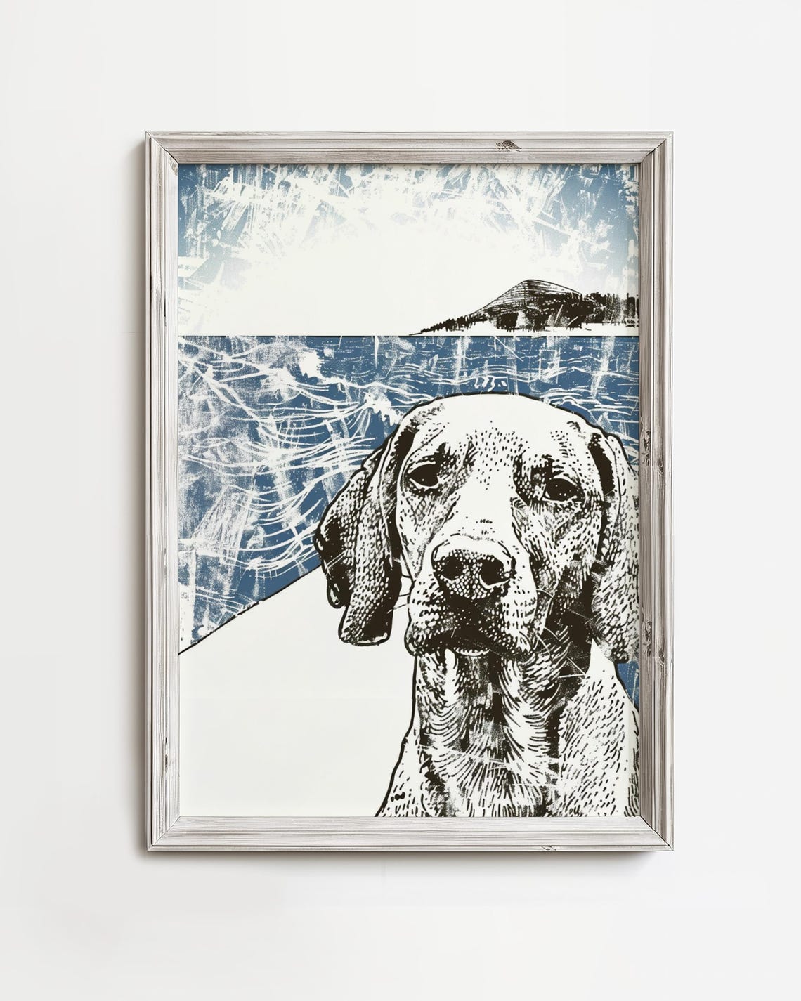Sporting Dog Portrait Sketch Blue Water Background Art Poster