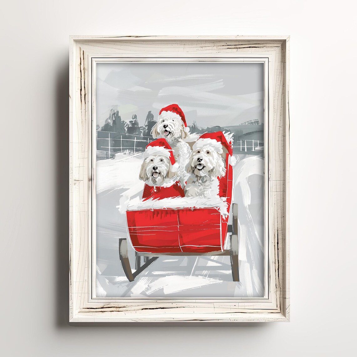 Doodle Dogs Sleigh Ride Fun Winter Art Print