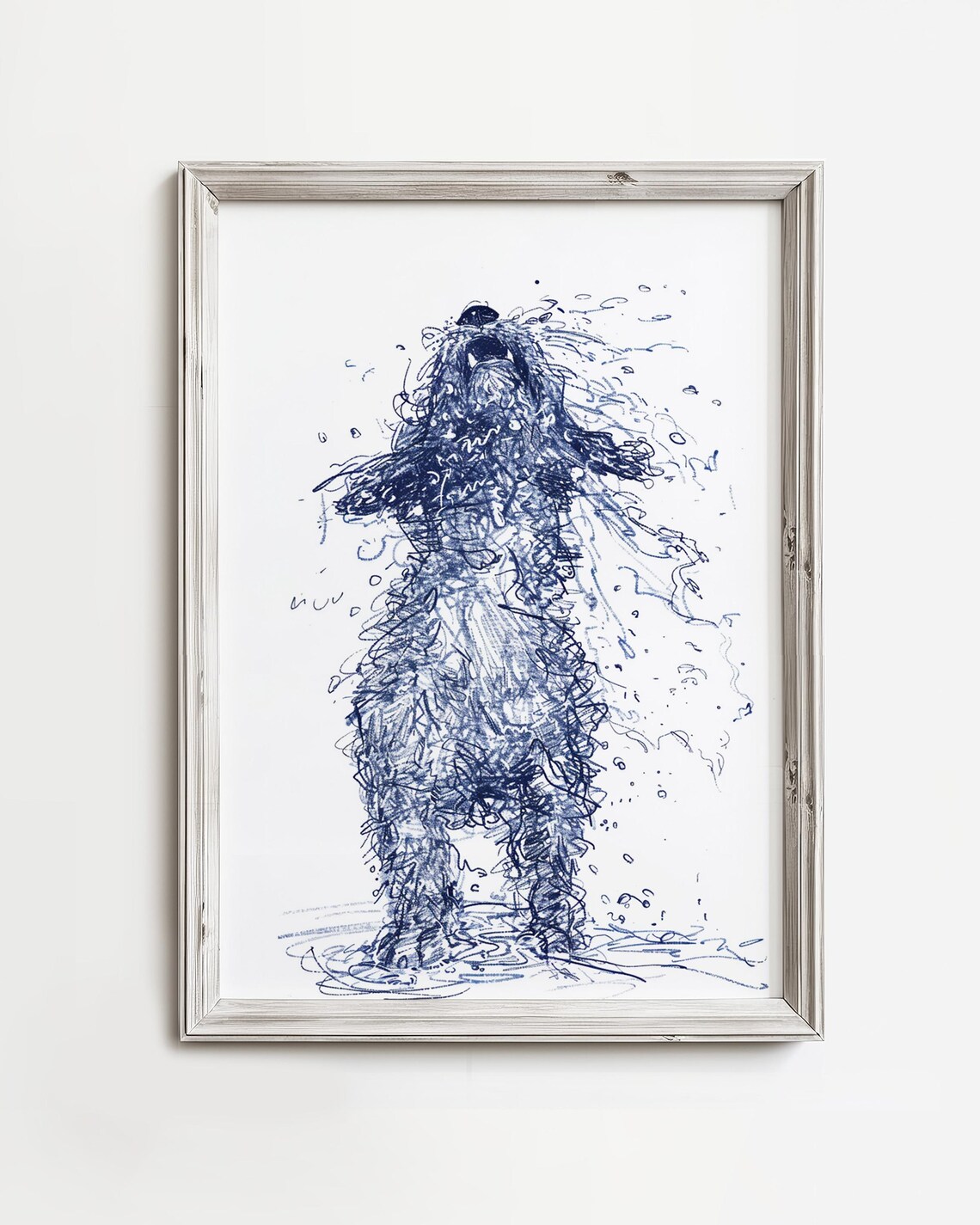 Whimsical Wet Dog Shaking Fun Summertime Sketch Art Print