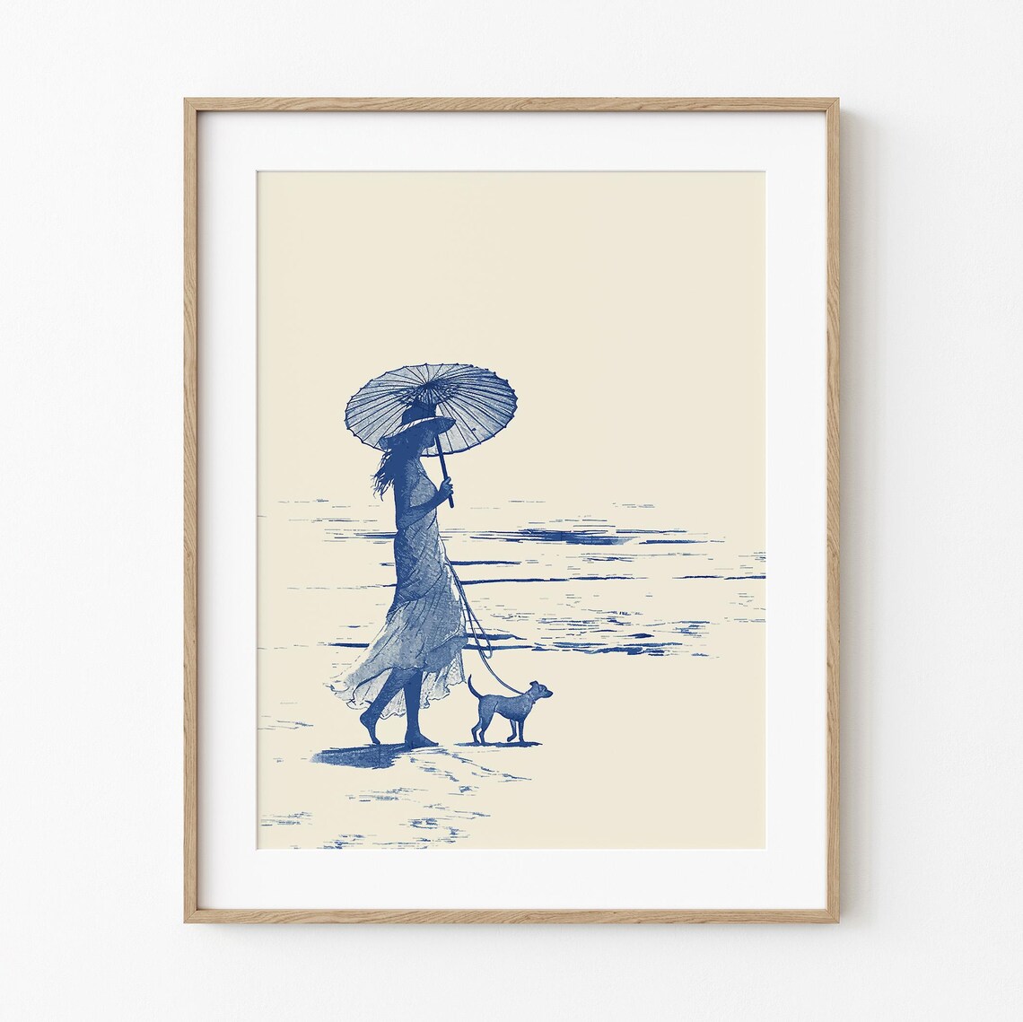 Blissful Beach Walk Vintage Coastal Dog Art Print