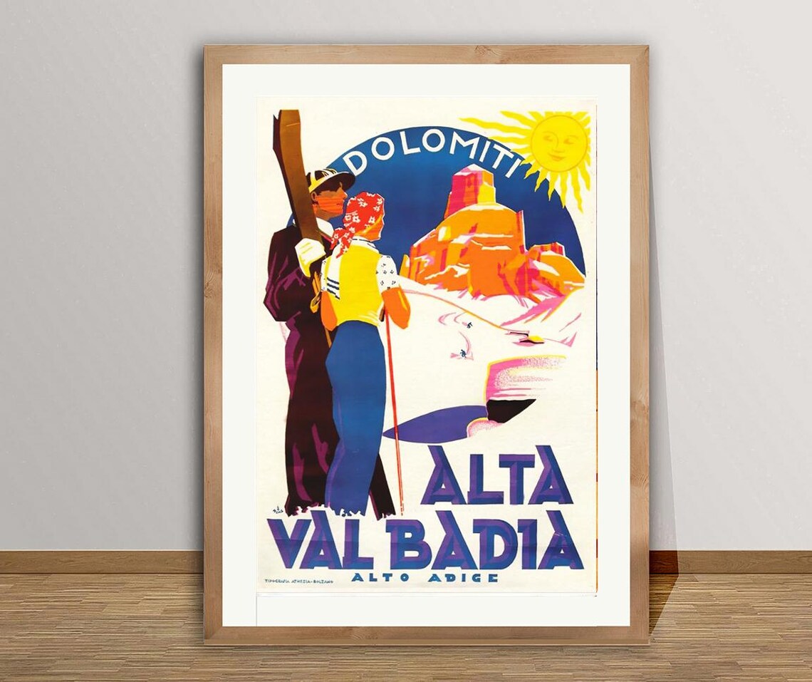 Alta Val Badia Dolomiti Vintage Ski Travel Poster - Image 3