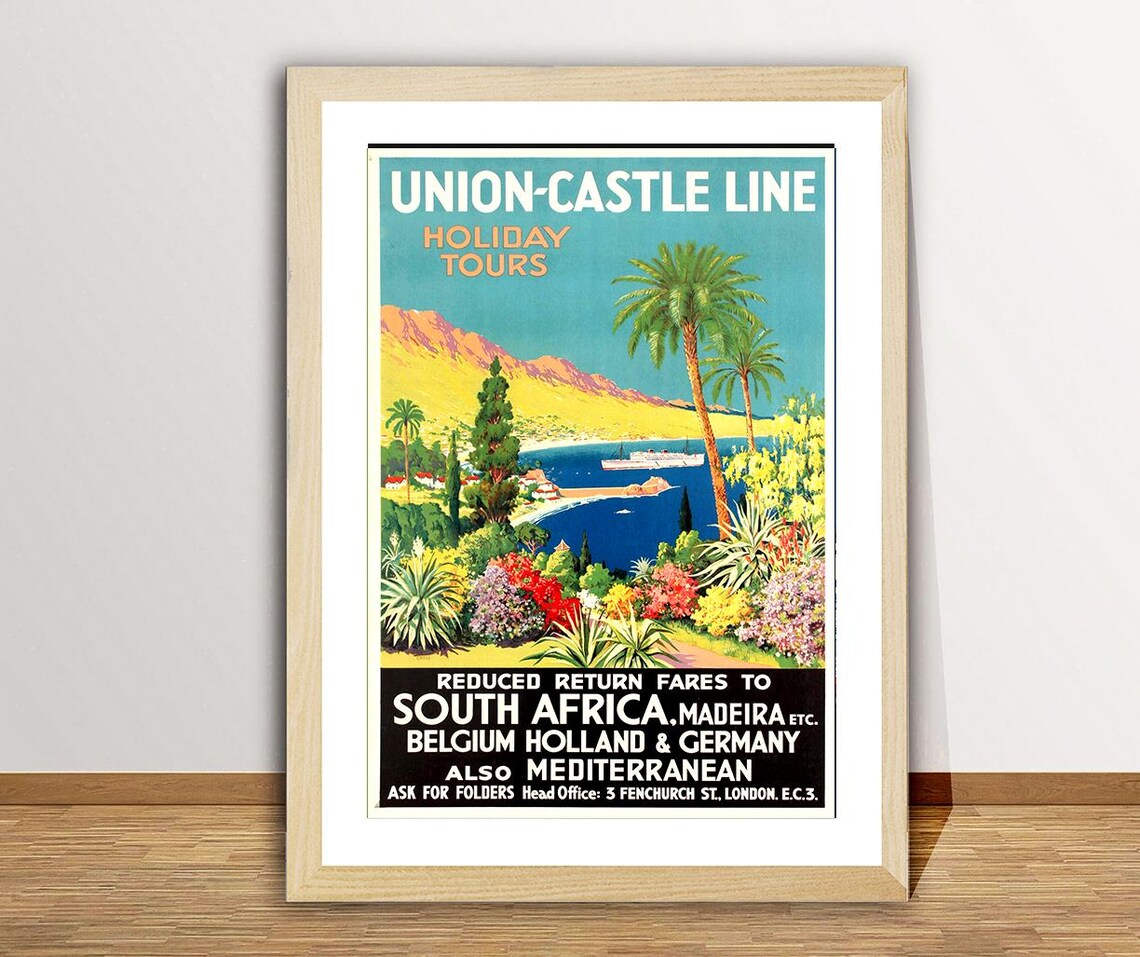 Union Castle Line Vintage Travel Poster, South Africa