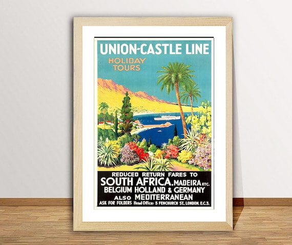 Union Castle Line Vintage Travel Poster, South Africa